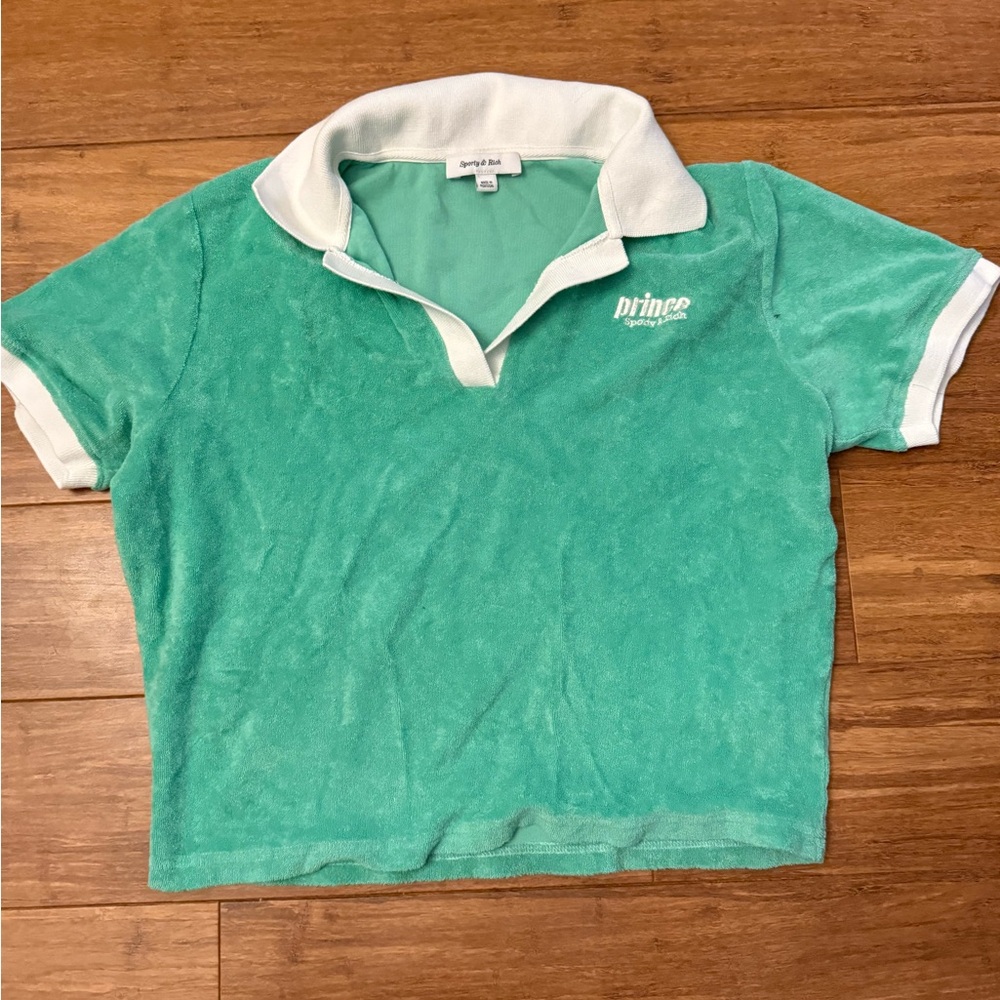 Sporty & Rich Prince Green Collared Tee / Small